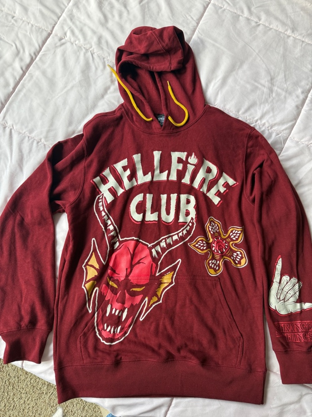 Netflix Hellfire Club Hoodie in Maroon with Yellow Accents
